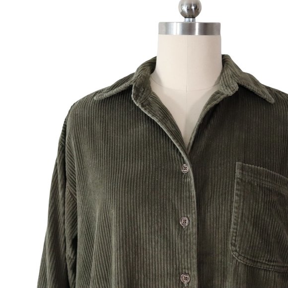SOLD vintage 90s olive wide wale corduroy shirt jacket XL womens green - Picture 2 of 6